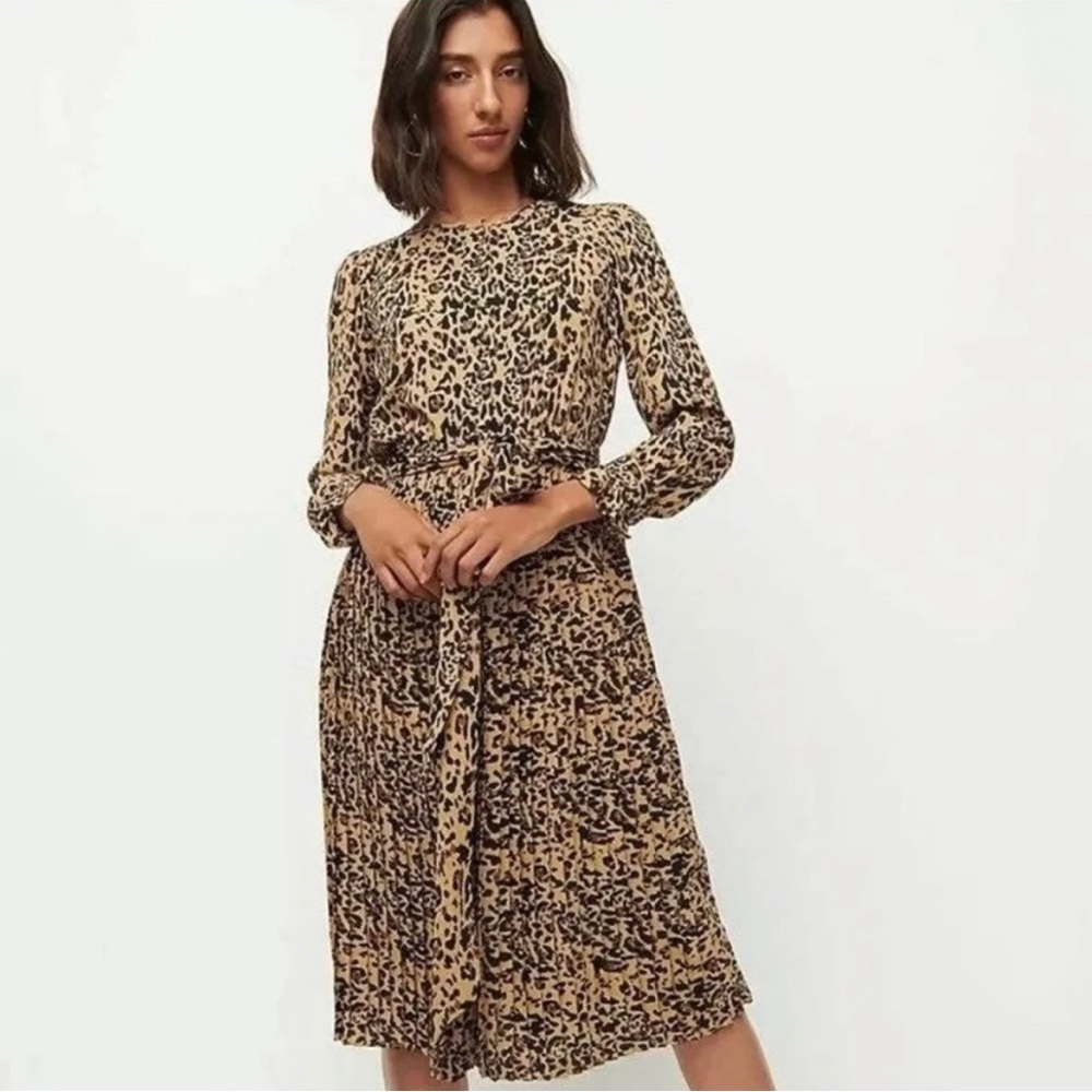 J crew leopard pleated midi dress 4